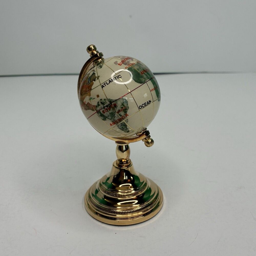 Small Glass World Globe With Colored Map Paperweight Desk Decor